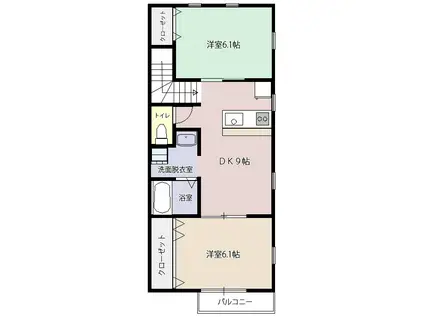 アイラスハイツ B(2DK/2階)の間取り写真