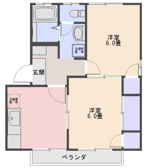 フレグランス古川A(2DK/1階)の間取り写真