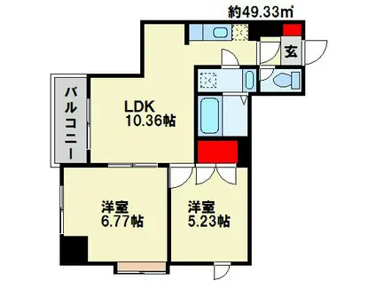 GALA小倉(2LDK/3階)の間取り写真
