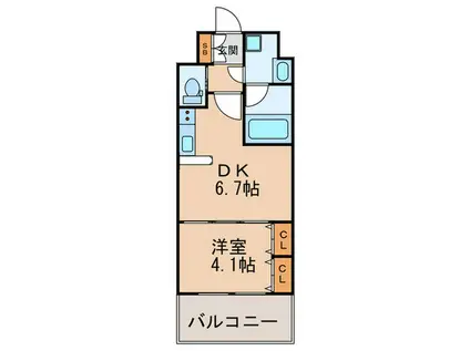 CHOEI65プレジオ中津(1DK/11階)の間取り写真