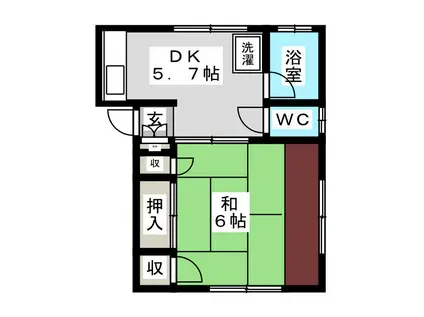 カメイ荘(1DK/2階)の間取り写真