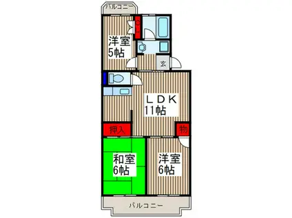 カーサ・鹿手 Ⅱ(3LDK/1階)の間取り写真