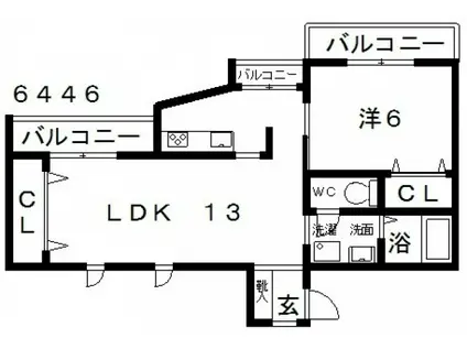 センターフィールド(1LDK/3階)の間取り写真