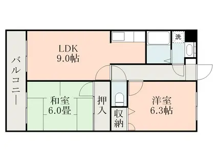 ラポール伊敷(2LDK/1階)の間取り写真