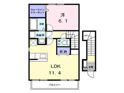 カーサ草平(1LDK/2階)の間取り写真