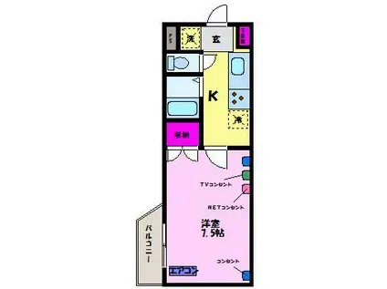 コンチネンタルイナリハイツ(1K/4階)の間取り写真