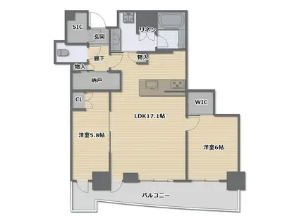 大阪ひびきの街 ザ・サンクタスタワー(2SLDK/23階)の間取り写真