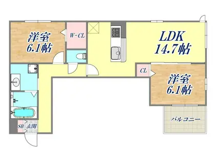 ＪＲ東海道本線 立花駅 徒歩7分 3階建 築1年(2LDK/3階)の間取り写真