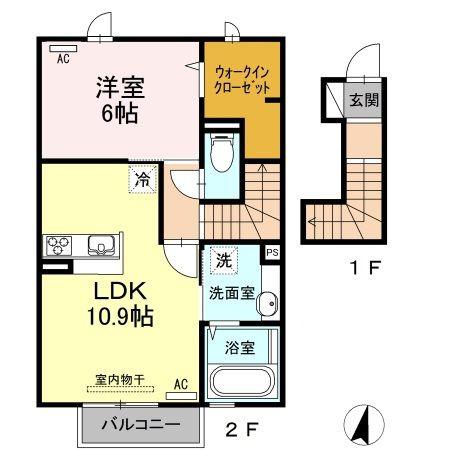クローバーハイツ慶館(1LDK/2階)の間取り写真