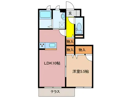 エクセレントSAIKI D棟(1LDK/1階)の間取り写真