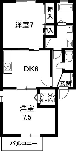 ヴィルヌーブ(2DK/1階)の間取り写真