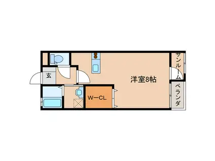 カスターニョII(ワンルーム/1階)の間取り写真