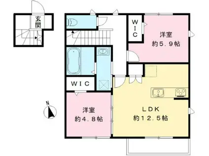 ユアメゾン美鈴園(2LDK/2階)の間取り写真