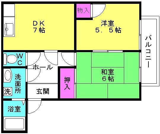 ヒューマンコート魚橋2(2DK/2階)の間取り写真