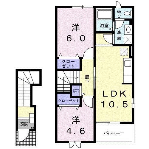 サンリットグローブA棟(2LDK/2階)の間取り写真