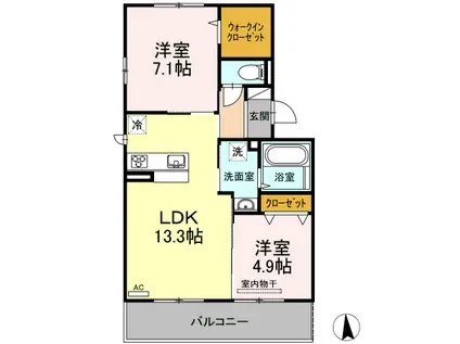 フェリオ小野(2LDK/2階)の間取り写真