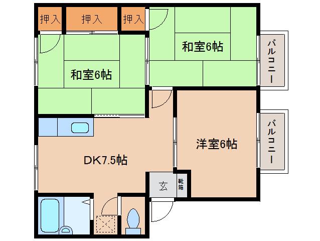 グリーンハイツフジイ(3DK/2階)の間取り写真