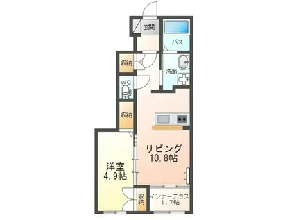 ベルディウム(1LDK/1階)の間取り写真