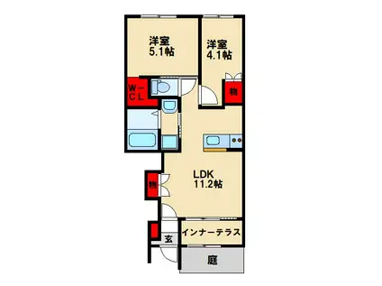 INDIGOBLUE(2LDK/1階)の間取り写真