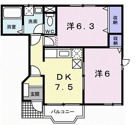 サンシャインA棟(2DK/1階)の間取り写真
