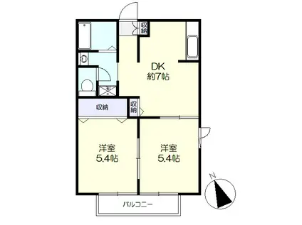 アーバンタウンディアス(2DK/1階)の間取り写真