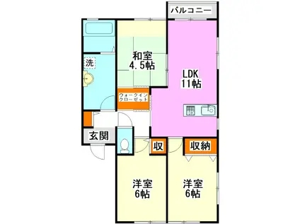 ルーイヒヴィラI C棟(3LDK/2階)の間取り写真