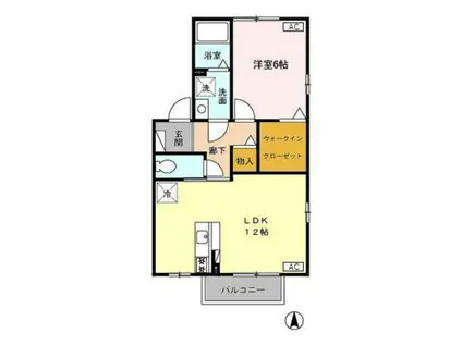 リシェス・オカザキIII B棟(1LDK/2階)の間取り写真