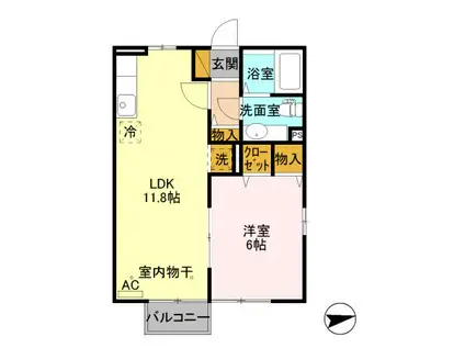 グランド・ハイデンスB棟(1LDK/2階)の間取り写真