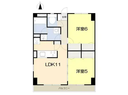 ＪＲ東北本線 名取駅 徒歩2分 5階建 築24年(2LDK/5階)の間取り写真