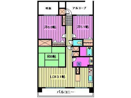 パティオタワー大宮(3LDK/3階)の間取り写真