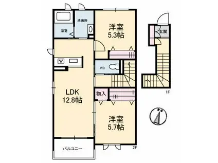 シャーメゾン小郡新町(2LDK/2階)の間取り写真