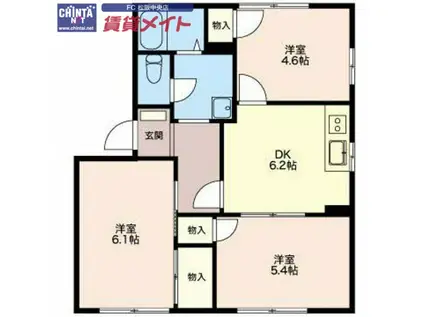 コーポフレグランス C棟(3DK/1階)の間取り写真