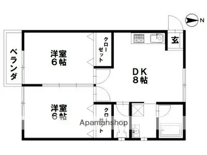 クリスタルハイツ(2DK/1階)の間取り写真
