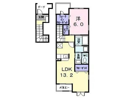 ソレイユB(1LDK/2階)の間取り写真