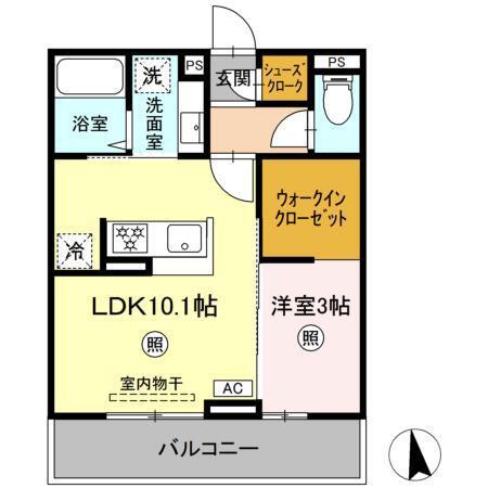 トリシア横町サウス(1LDK/2階)の間取り写真