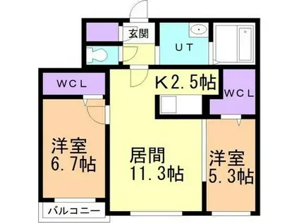 SLG豊平プレミアム(2LDK/5階)の間取り写真