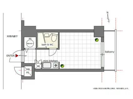 ロジマン御苑(ワンルーム/4階)の間取り写真