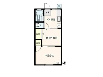 辰巳ハイム(2K/2階)の間取り写真