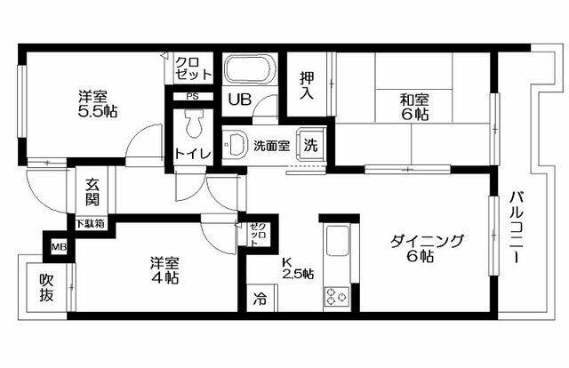日神パレステージ福生(3DK/4階)の間取り写真