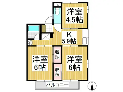 ハーモネート(3K/2階)の間取り写真