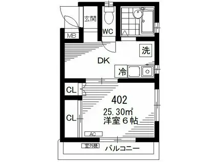 リブラ一之江(1SLK/4階)の間取り写真