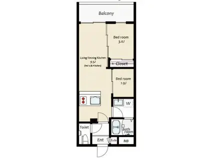 KUZE市川(1SLDK/4階)の間取り写真