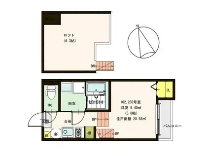 レ・ブルー(1K/2階)の間取り写真