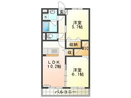 メルローズ寿北II(2LDK/2階)の間取り写真
