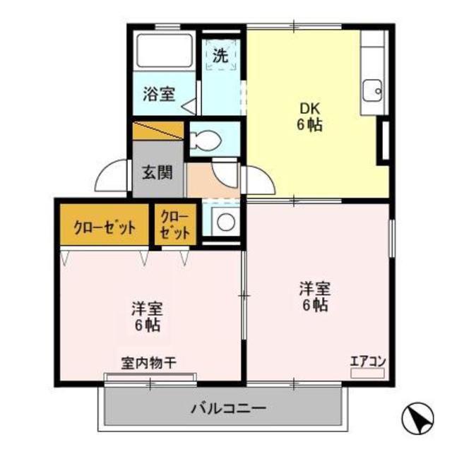 リップルA(2DK/2階)の間取り写真