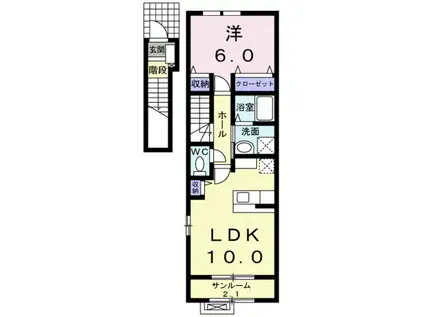 クロッシング(1LDK/2階)の間取り写真