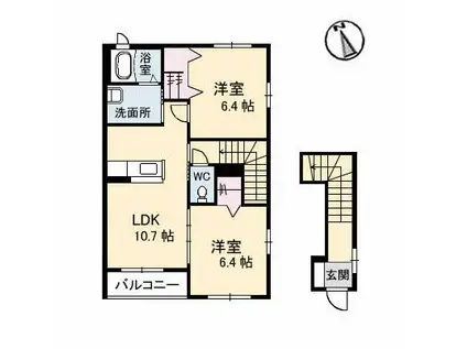 クラヴィエ沖洲II(2LDK/2階)の間取り写真