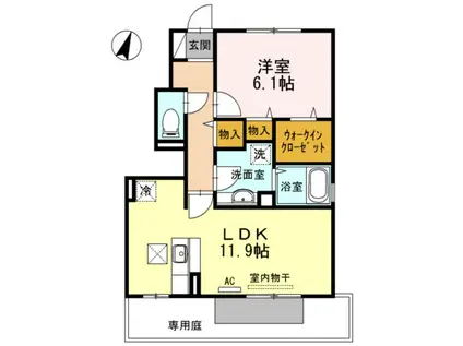 ルーラル タウンB棟(1LDK/1階)の間取り写真