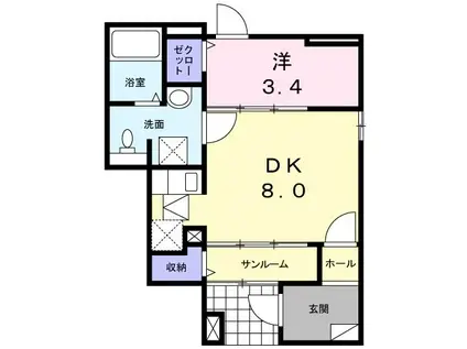 フロッグス リープ(1DK/1階)の間取り写真