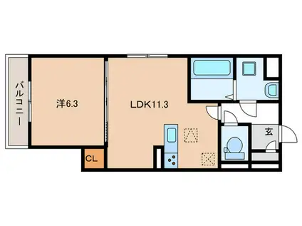 GRAMM御陵荒木C(1LDK/1階)の間取り写真